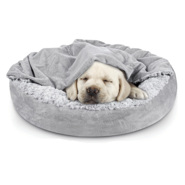 Covered Dog & Cat Bed – Soft Donut Cave for Small Pets, Calming Anti-Anxiety, Non-Slip Bottom, Machine Washable