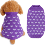 Warm Knitted Dog Sweater with Heart Pattern – Soft Holiday Clothes for Small Dogs and Cats